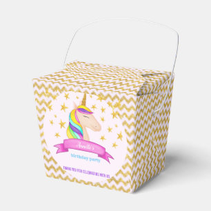 Unicorn Faux Gold Glitter Chevron Birthday Party Favour Box
