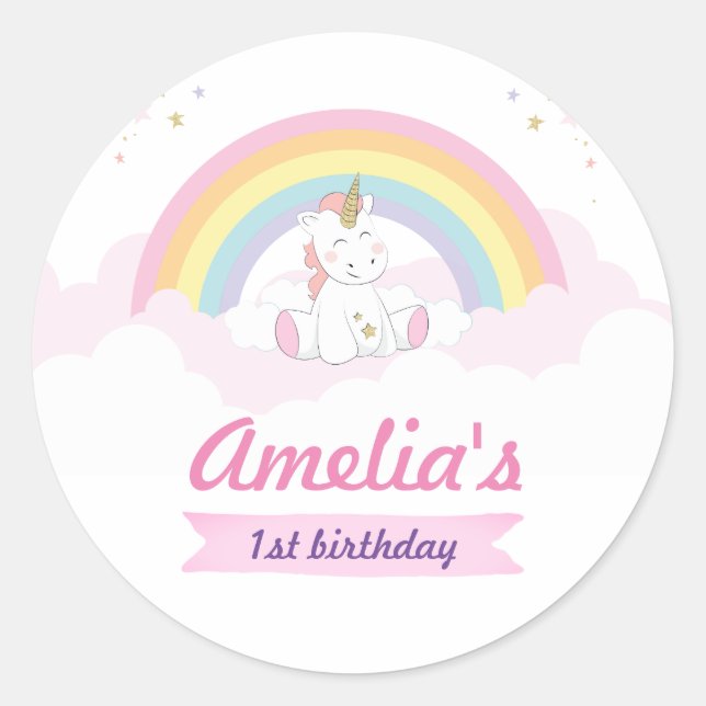 Unicorn favours sticker, Unicorn party sticker (Front)