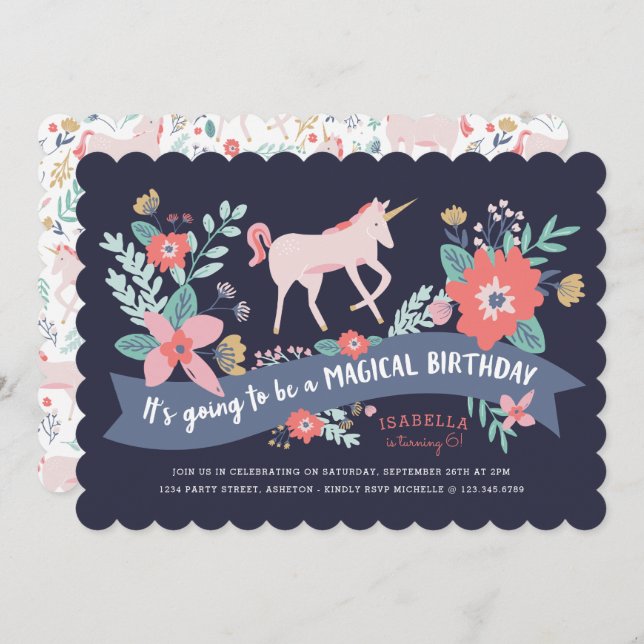 Unicorn Fields Birthday Party Invite (Front/Back)