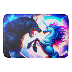 Unicorn Fighting a Warewolf Bath Mat