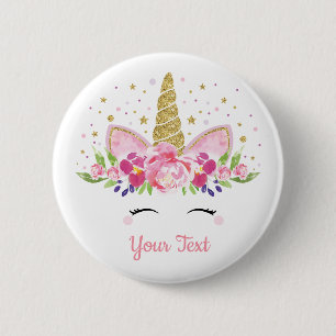 Unicorn First 1st Birthday Party Favors Floral 6 Cm Round Badge