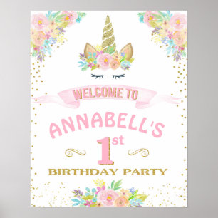 Unicorn First 1st Birthday Welcome sign
