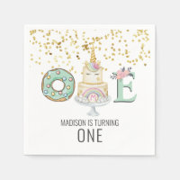 Unicorn First Birthday Gold Aqua Pink  Napkins