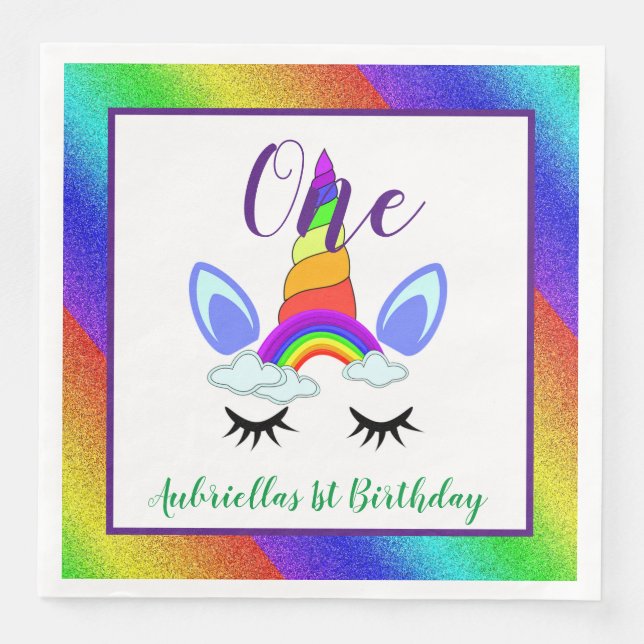 Unicorn First Birthday Napkin (Front)
