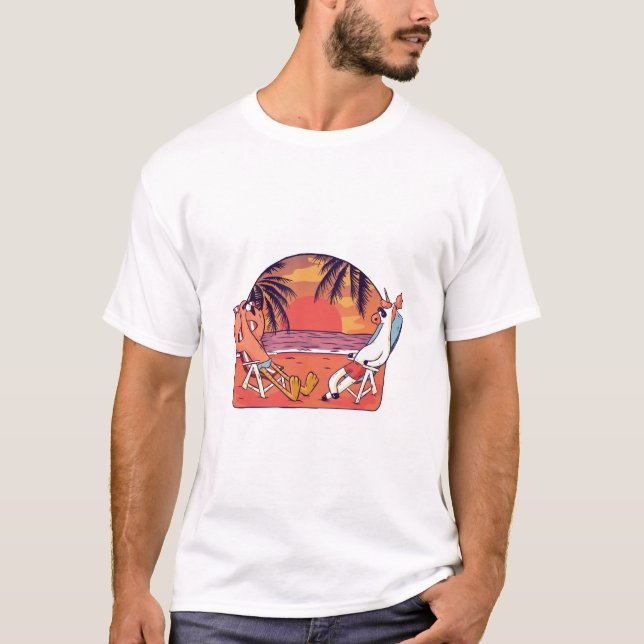 Unicorn Flamingo Beach T-Shirt (Front)