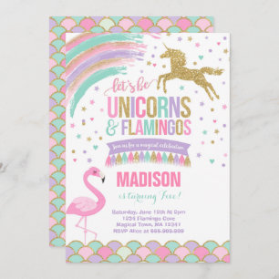 Unicorn & Flamingo Birthday Invitation Magic Party