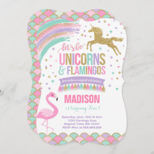 Unicorn & Flamingo Birthday Invitation Magic Party