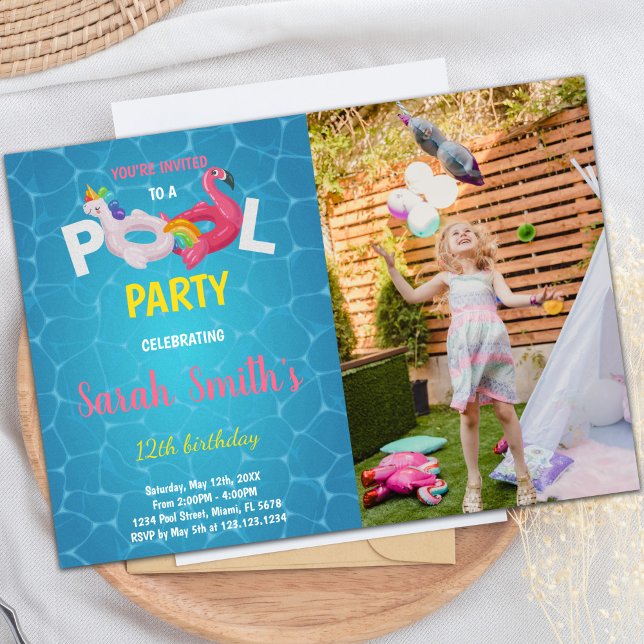 Unicorn Flamingo Pool Birthday Invitations photo (Unicorn Flamingo Pool Birthday Invitations photo)