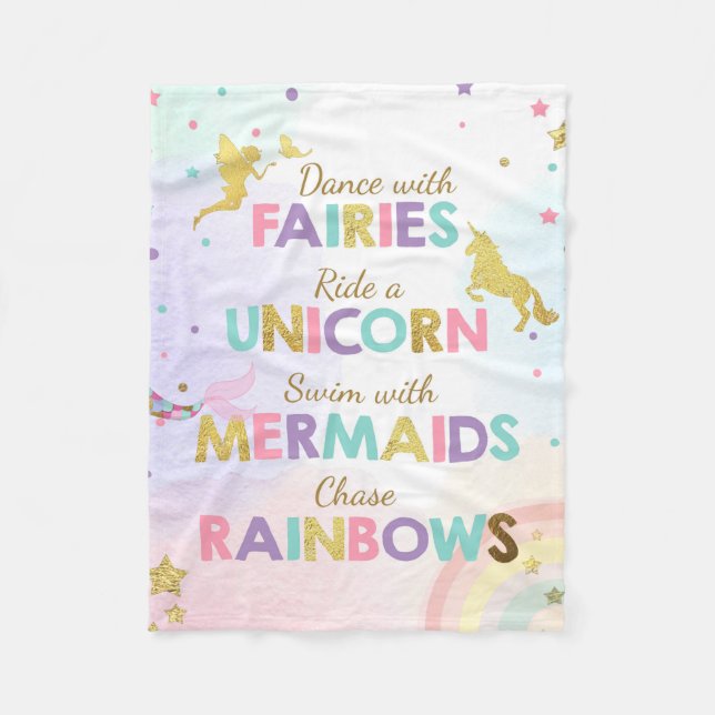 Unicorn Fleece Banket Mermaids Magical Girl Pink Blanket (Front)