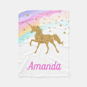 Unicorn Fleece Blanket, Pink & Gold Blanket
