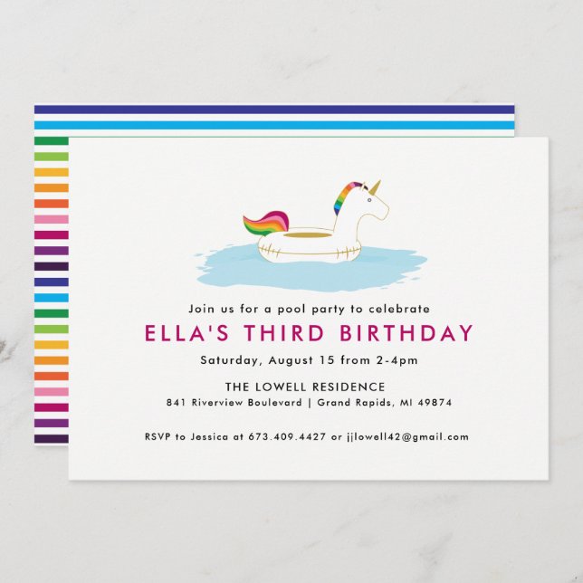 Unicorn Float Pool Party Invitation (Front/Back)