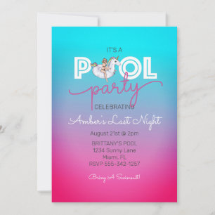 Unicorn Float Summer Pool Bachelorette Party Ombre Invitation