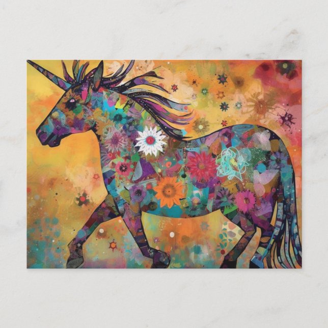 Unicorn Floral Collage Postcard (Front)