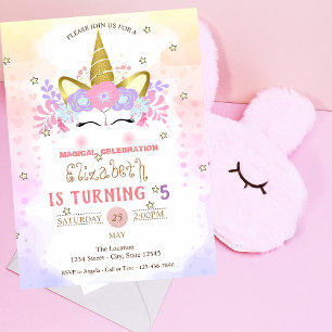 Unicorn Floral Crown,Pastel Birthday Invitation