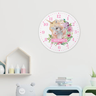 Unicorn Floral Kids Wall Clock