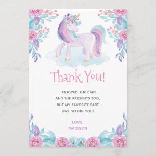 Unicorn Floral Thank You Card