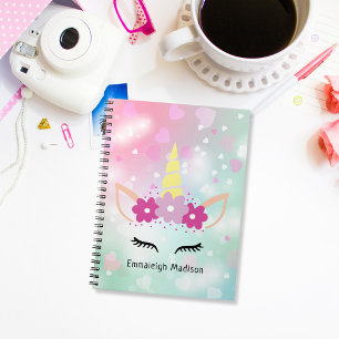 Unicorn Florals and Hearts Monogrammed Notebook