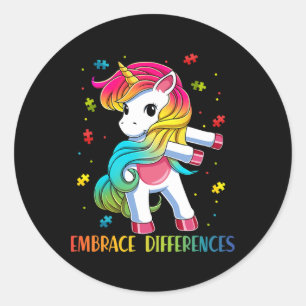 Unicorn Flossing Puzzle Piece Autism Awareness Gir Classic Round Sticker