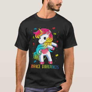 Unicorn Flossing Puzzle Piece Autism Awareness Gir T-Shirt