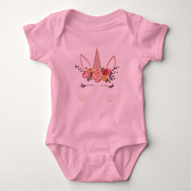 Unicorn Flower Crown Print Toddler T-shirt Baby Bodysuit (Front)