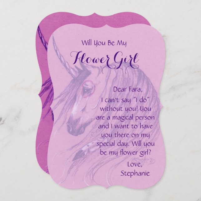 Unicorn Flower Girl Invitation Brown native horse (Front/Back)