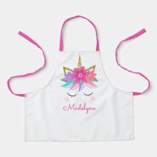 Unicorn Flowers Gold Glitter Personalised Apron