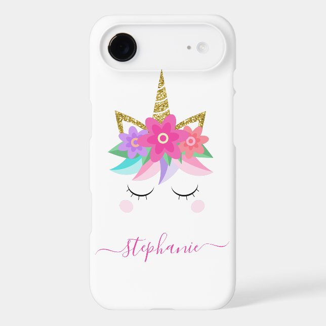 Unicorn Flowers Gold Glitter Personalised Case-Mate iPhone Case (Back)