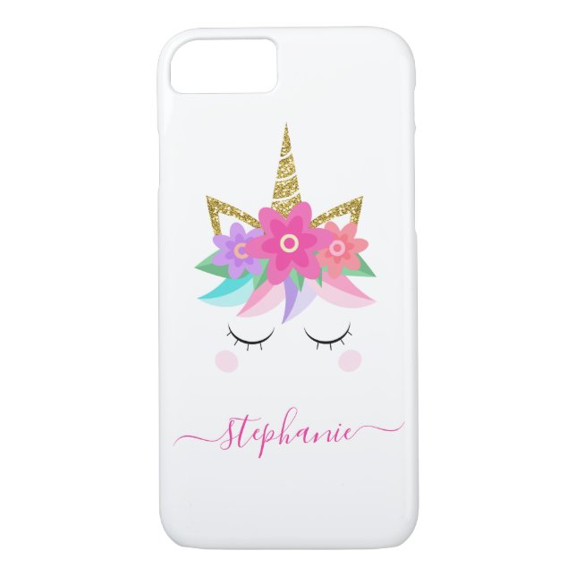 Unicorn Flowers Gold Glitter Personalised Case-Mate iPhone Case (Back)