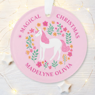 Unicorn Flowers Magical Christmas Pink Girly Ornament