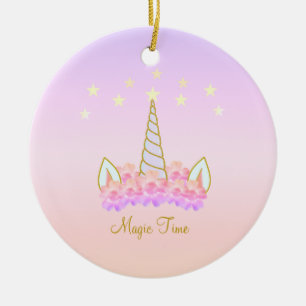 Unicorn Flowers & Stars Ceramic Ornament