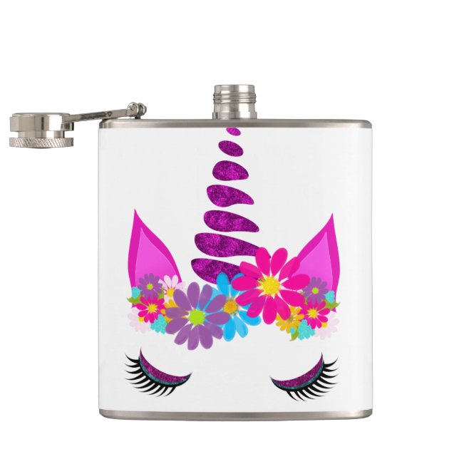 Unicorn Flowery Super Cute Girly Hip Flask (Opened)