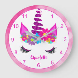 Unicorn Flowery Super Cute Girly Personalised Larg Large Clock