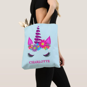 Unicorn Flowery Super Cute Girly Personalised Tote Bag