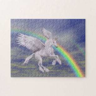 Unicorn Flying Over Rainbow Fantasy Horse Jigsaw Puzzle