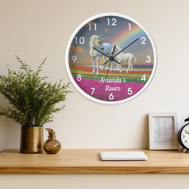 Unicorn Foal and Mother Rainbow Personalised Clock (Creator Uploaded)