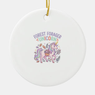 Unicorn Forest Forager Unicorn Graphic Design Whit Ceramic Ornament