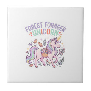 Unicorn Forest Forager Unicorn Graphic Design Whit Ceramic Tile