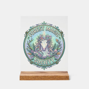 Unicorn Forest Magic Society Graphic Design White Acrylic Sign