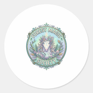 Unicorn Forest Magic Society Graphic Design White Classic Round Sticker