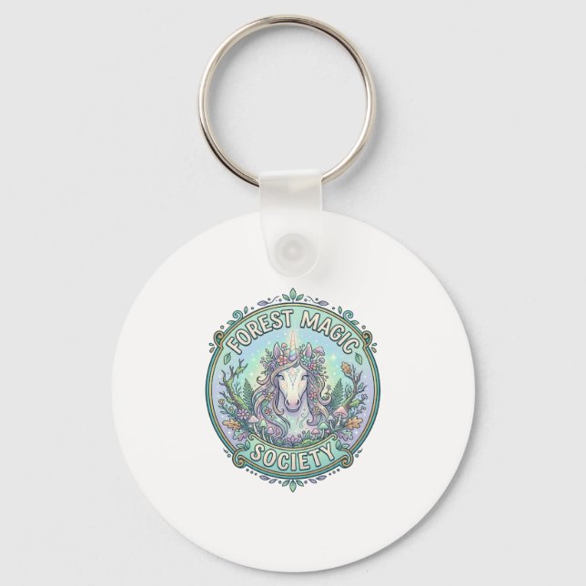 Unicorn Forest Magic Society Graphic Design White  Key Ring (Front)