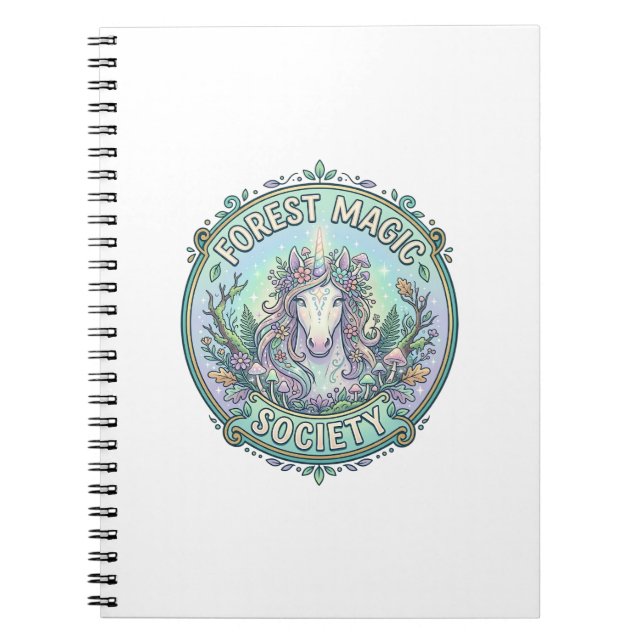 Unicorn Forest Magic Society Graphic Design White  Notebook (Front)