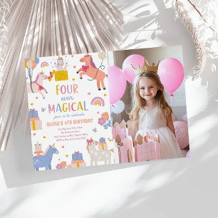 Unicorn Four Ever Magical 4th Party Birthday Photo Invitation