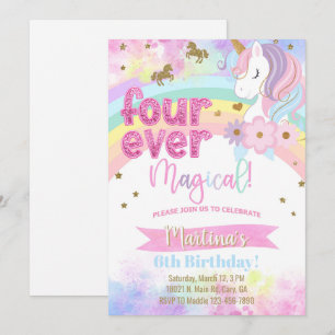 Unicorn fourever magical girl birthday invite. invitation