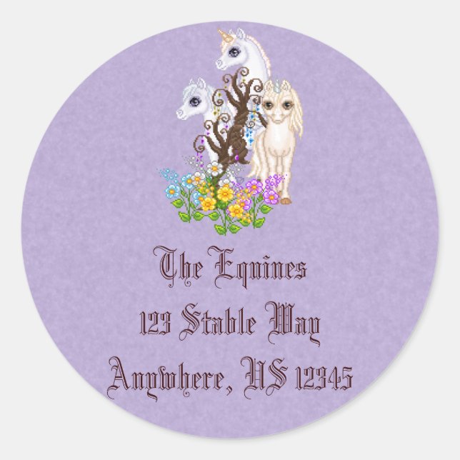 Unicorn Friends Pixel Art Classic Round Sticker (Front)