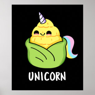 Unicorn Funny Baby Corn Pun Dark BG Poster