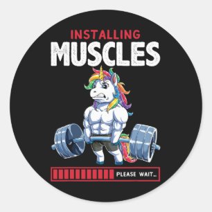 Unicorn Funny Bodybuilding Flexcorn Humour Gym Cut Classic Round Sticker