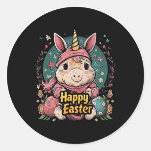Unicorn - Funny Happy Easter - Egg Boys Girls Kids Classic Round Sticker