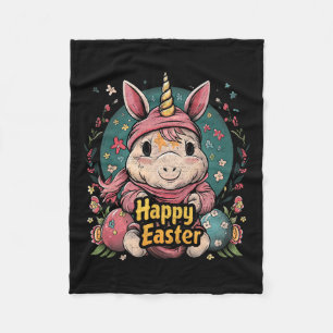 Unicorn - Funny Happy Easter - Egg Boys Girls Kids Fleece Blanket