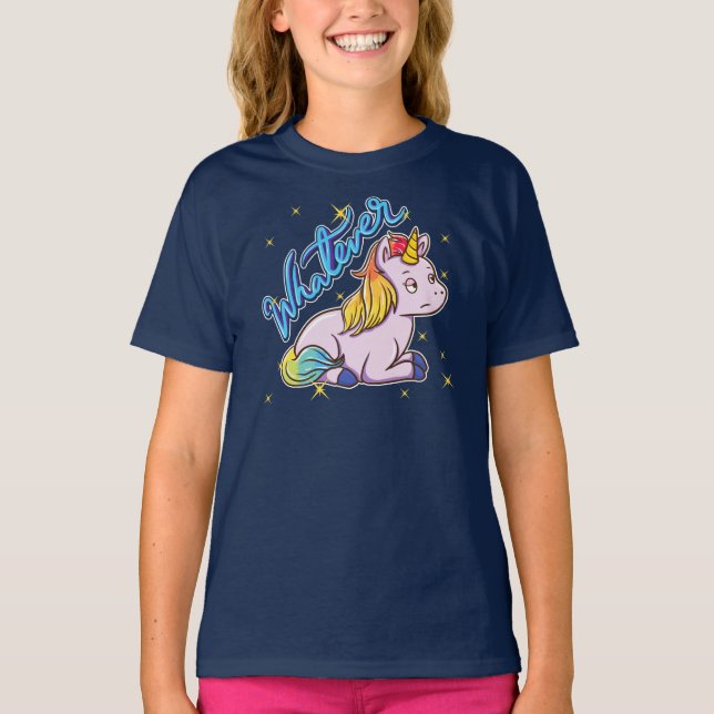 Unicorn Funny with Attitude Whatever Novelty T-Shirt (Front)