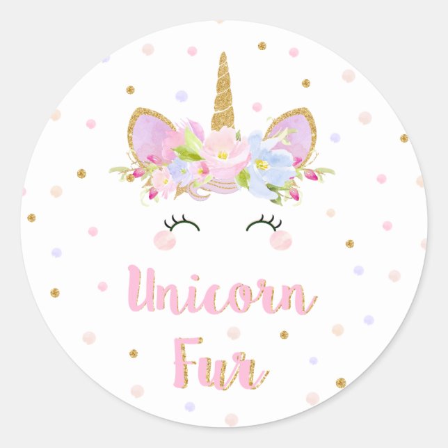 Unicorn Fur Sticker Birthday Party Favor Labels (Front)